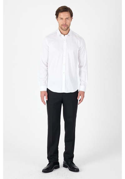 İmza Beyaz Sert Yaka Düz Classic %100 Pamuk Slim Fit Gömlek 1004250324 Beyaz