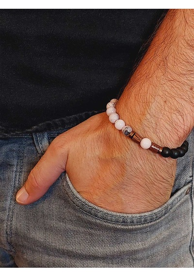 Opal Pembe-siyah Renk & Oniks Taşı 8mm Unisex Tasarım Bileklik Ha Çok Renkli