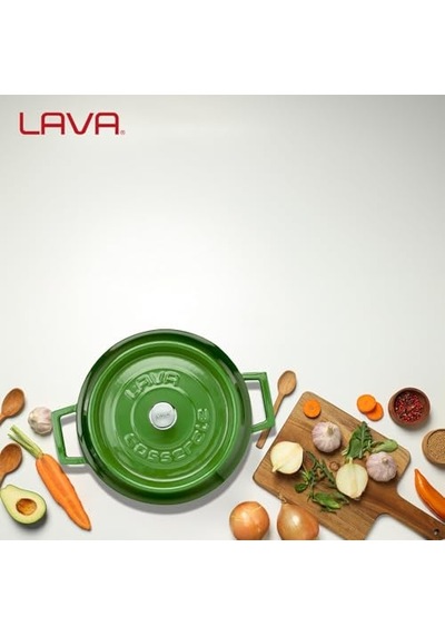 Lava Metal Döküm Yuvarlak Tencere, 24 Cm, Yeşil Çok Renkli