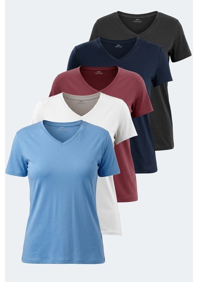 Slazenger Perıcas 5 Li Set Kadın Tişört Ekru - Siyah - Koyu Gri - Bord