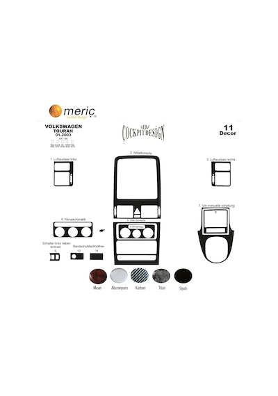 Meriç® Volkswagen Touran Ön Torpido Kaplama 11 Parça 2003-2009 (530157696)