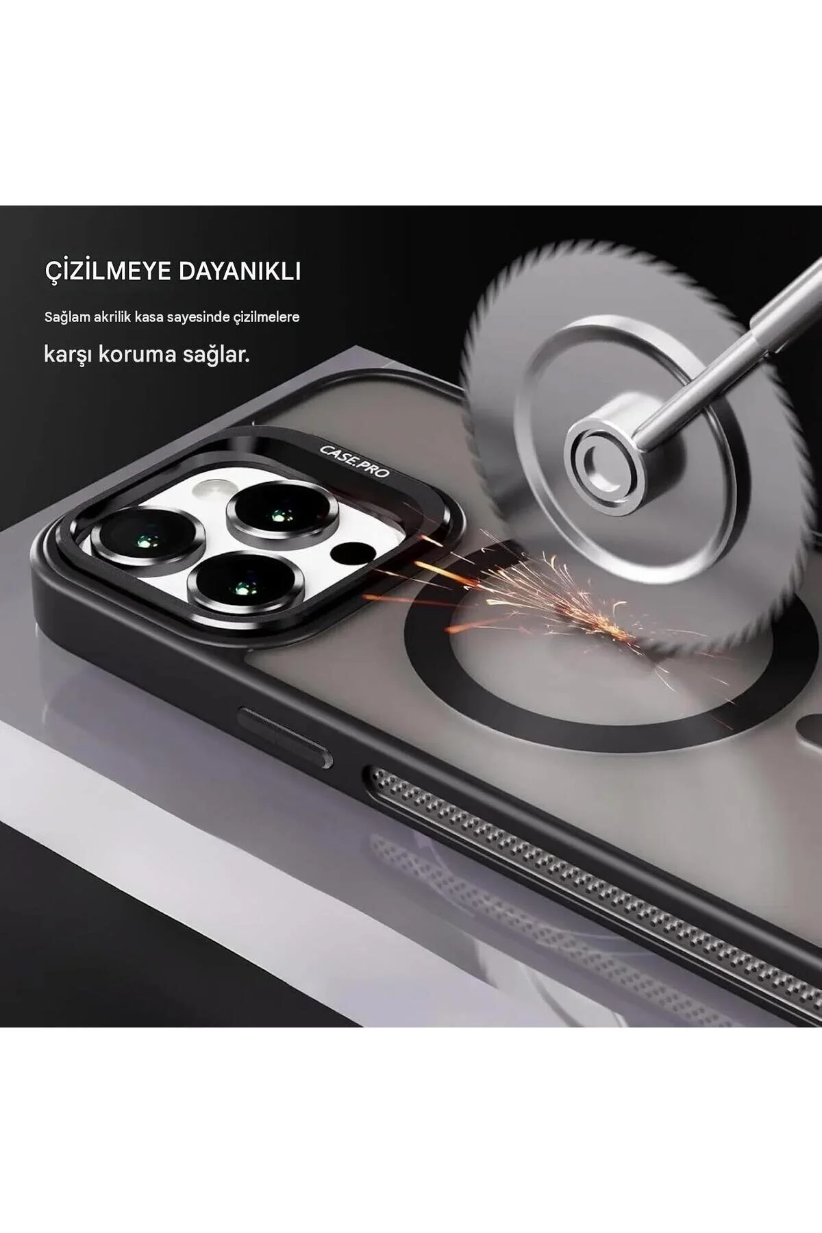 İphone 13 Uyumlu Magsafe Kılıf Mıknatıslı Standlı Darbeye Dayanıklı Mat Şeffaf Arka Kapak Lens li Siyah