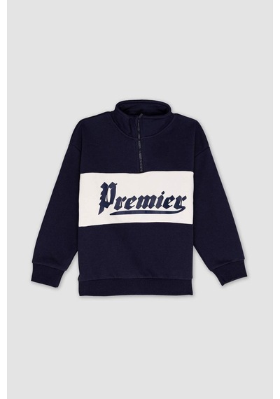 DeFacto Erkek Çocuk Oversize Geniş Kalıp Yarım Fermuarlı Baskılı Kalın Sweatshirt D1910A824WNNV135