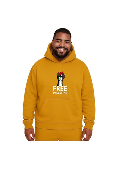 Benroma Free Palestıne Baskılı Büyük Beden Unisex Sweatshırt Sarı