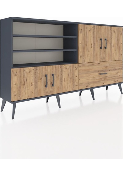 Arges Konsol 5 Raflı Tek Çekmeceli 4 Kapaklı 176x30x99 Antrasit-ç Antrasit-çam