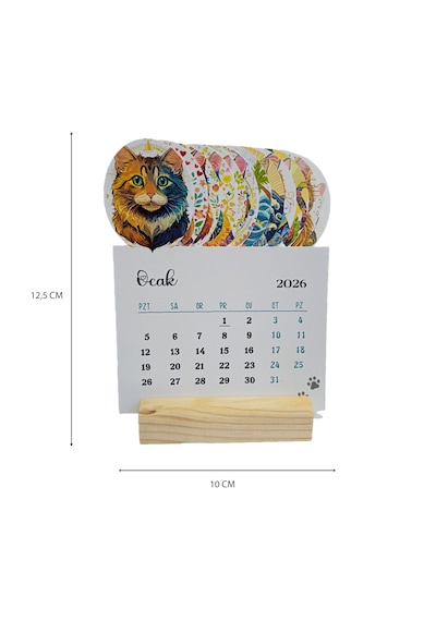 Yunus Copy 2026 Kedi Takvimi Ahşap Ayaklı Kedi Temalı Özel Tasarım Takvim