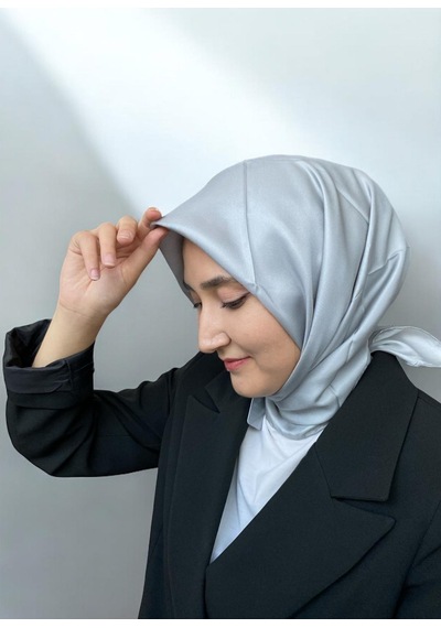 Armine Açık Gri Düz Renk Tivil İpek Eşarp 10d02-152 Çok Renkli