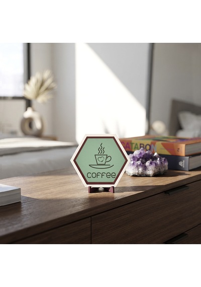 Şık Coffee Yazılı Dekoratif Masaüstü Süsü Mutfak Ve Çalışma Masalarınız İçin Modern Görünüm Sunan Zarif Aksesuar 10x10 Cm, Açık Yeşil
