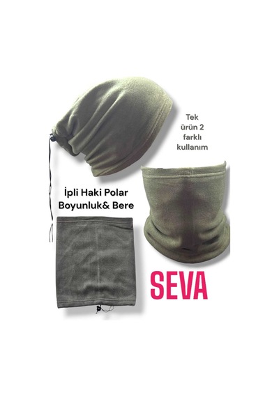 Seva Unisex Haki Çok Amaçlı Kışlık Polar Boyunluk Bere