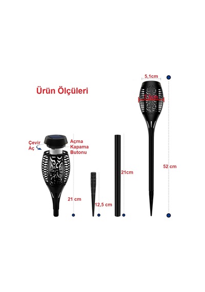 Triline Solar Alev Led Bahçe Aydınlatma Peyzaj Lambası- 4 Adet