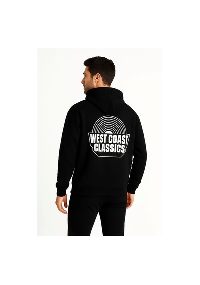 Cvs Giyim Erkek Üç İplik Kapüşonlu Ön Ve Arka Baskılı Sweatshirt Hoodie - Siyah Siyah