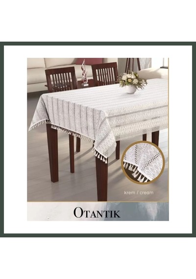 Bezos Otantik Model Krem 150x220 Cm Pamuklu Masa Örtüsü Tablecloth Şık Yemek Masası Nhr