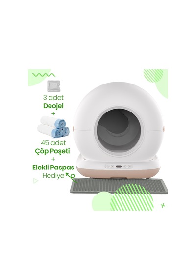 Cb002 Kameralı Akıllı Otomatik Kedi Tuvaleti, App İle Uzaktan Kontrol, 72lt Hazne, 7lt Çöp Haznesi Beyaz-bej
