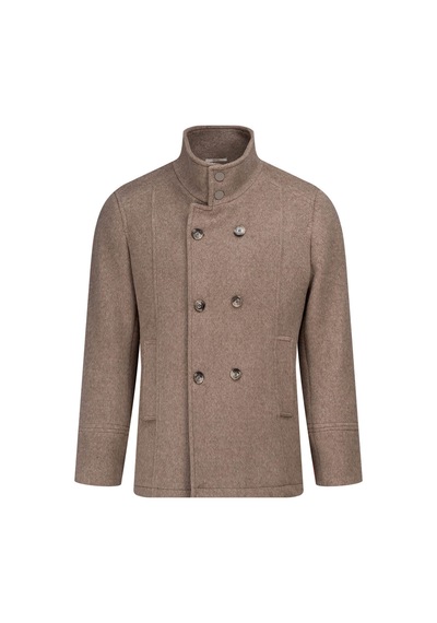 Hatemoğlu Kahverengi Slim Fit Kruvaze Yünlü Kaban