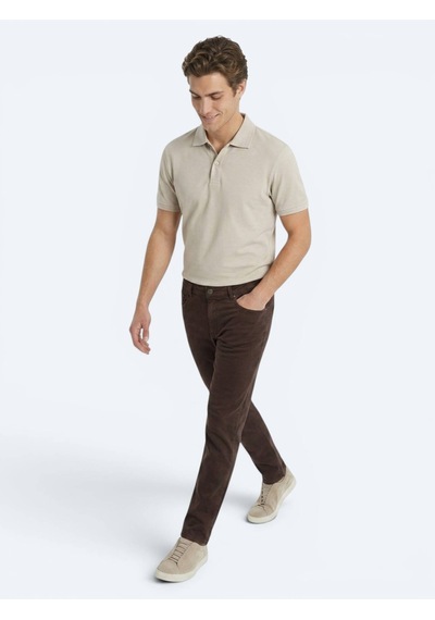 Kip Kahverengi Dokuma Slim Fit Spor Pamuk Karışımlı Pantolon