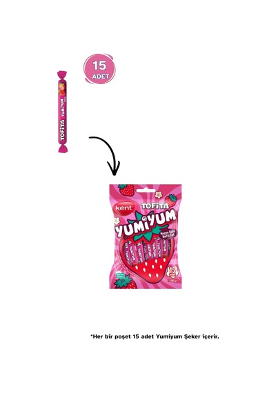 Kent Tofita Yumiyum Çilek Aromalı Şeker 100 G - 6 Poşet