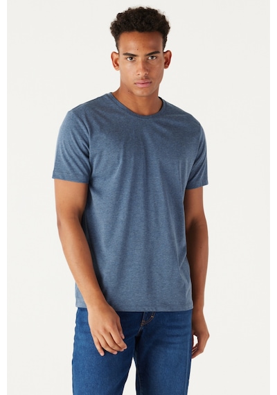AC&Co / Altınyıldız Classics 4A4800000001INJXS Slim Fit Bisiklet Yaka Kısa Kol Pamuklu Erkek Tişört İndigo Melanj