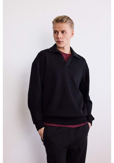 Defacto Boxy Fit Polo Yaka Sweatshirt G6475ax25wnbk81 Siyah-bk81
