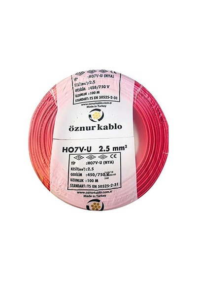 Öznur Kablo 2,5mm2 Nya Tek Damar Kırmızı 100