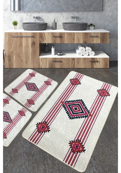 Meore Banyo Halısı Djt 3 Lü Set Banyo Halısı Paspas Yıkanabilir Kaymaz Çok Renkli