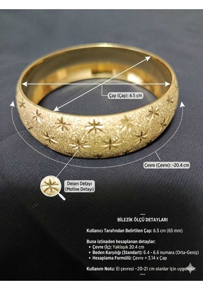 Kumlu Yıldız Desenli 6.5 Cm Lüks Çelik Takı Bilezik Altın
