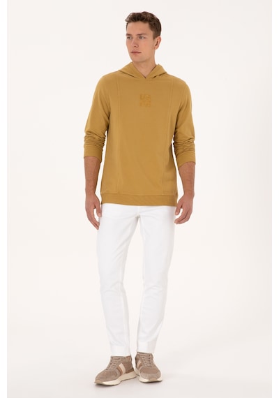 U.S. Polo Assn. Erkek Regular Fit Kapüşonlu Yıkamalı Hardal İnce Sweatshirt 50315493-VR151