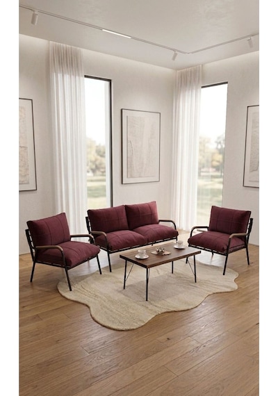 Balkon, Bahçe, Cafe Metal Koltuk Takımı 2 1 1 Sehpalı 50x80 Bordo