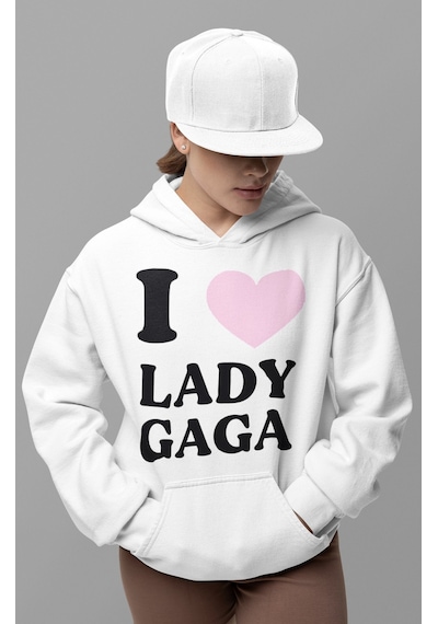 Sevbano I Love Lady Gaga Yazılı Unisex Oversize Şarkıcı Hoodie beyaz