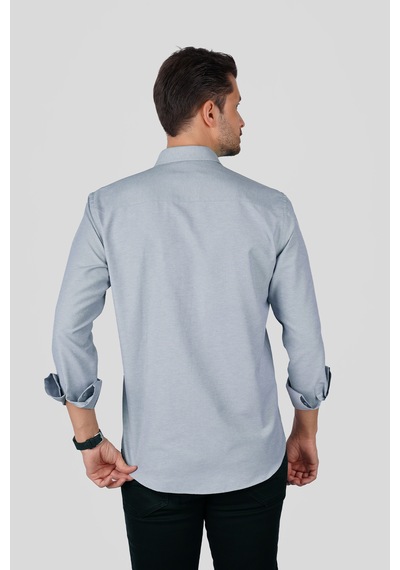 Gri Yaka Düğmeli Premium Şamre Slimfit Erkek Gömlek Gri