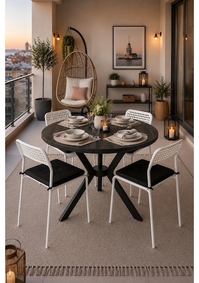 Siyah 4 Kişilik Minderli Balkon Takımı, Balkon Masası, Balkon Sandalyesi, Yuvarlak Masa, Yemek Masası, Mutfak Masa Sandalye Takımı, 4 Sandalye 1 Masa Siyah/siyah-beyaz Siyah 4 Kişilik Minderli Balkon Takımı, Balkon Masası, Balkon Sandalyesi, Yuvarlak Masa, Yemek Masası, Mutfak Masa Sandalye Takımı, 4 Sandalye 1 Masa Siyah/siyah-beyaz
