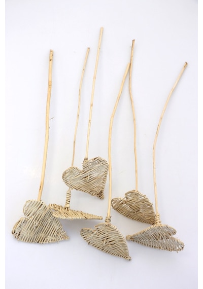 Yapay Çiçek Deposu Örme Rattan Flat Heart 6lı