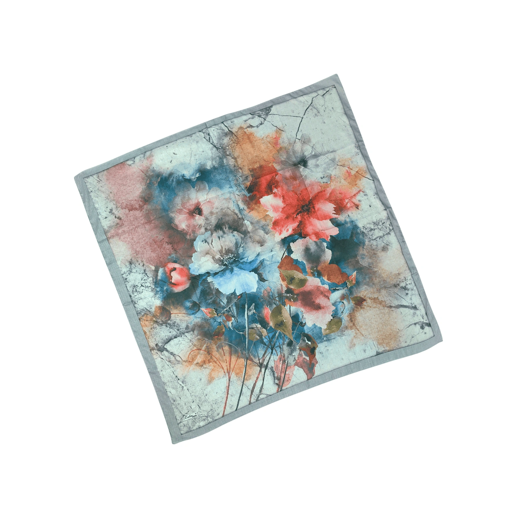 Mim Eşarp Enba Çiçek Desenli Pamuklu Eşarp 90x90 Cm Gri