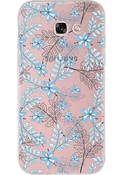 Samsung Galaxy A5 2017 Uyumlu Kapak Floral Mavi Tasarımlı Şeffaf Silikon Kılıf