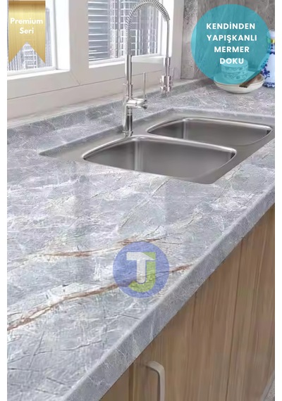 Technojet Kendinden Yapışkanlı Mermer Desen Folyo Mutfak Banyo Tezgah Duvar Kaplama 60cmx100cm Gri