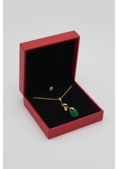 Çekirdekjewelry 925 Ayar Gümüş Rose Kaplama Yeşil Gül Detaylı Kadın Kolye Sarı