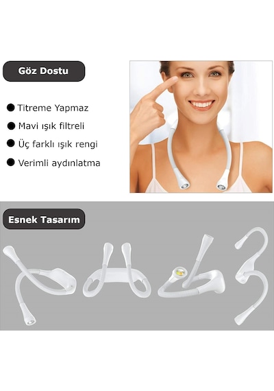 Frelso Şarjlı Led Boyun Lamba Taşınabilir Kitap Okuma Lambası Beyaz