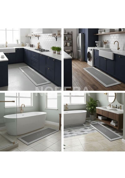 Nobera Kauçuk Kaymaz Tabanlı Ultra Emici Banyo Paspası 40x120cm Hızlı Kuruyan Paspas Gri