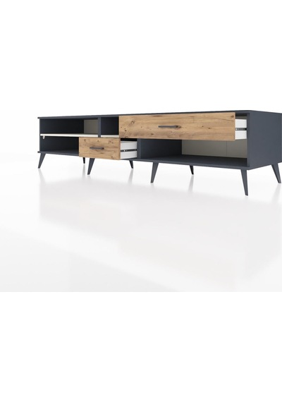 Kronos Tv Ünitesi 2 Raflı 2 Çekmeceli 220x59x51 Antrasit-aytaşı/çam Aytası/atlas Çam - Antrasıt