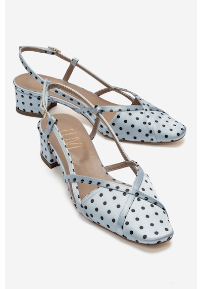 Luvi Shoes Olena Buz Mavi Siyah Puantiyeli Kadın Topuklu Sandalet