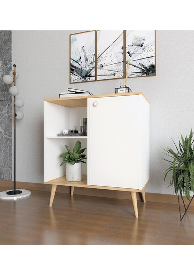 Floradesign Tune Çok Amaçlı Dolap / Kapaklı Raflı Dolap /meşe - Beyaz Meşe - Beyaz