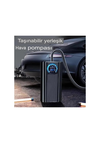 Slım Siyah Göstergeli Oto Araç Profesyonel Hava Pompası Kompresör, Mini Lastik Şişirme Pompası
