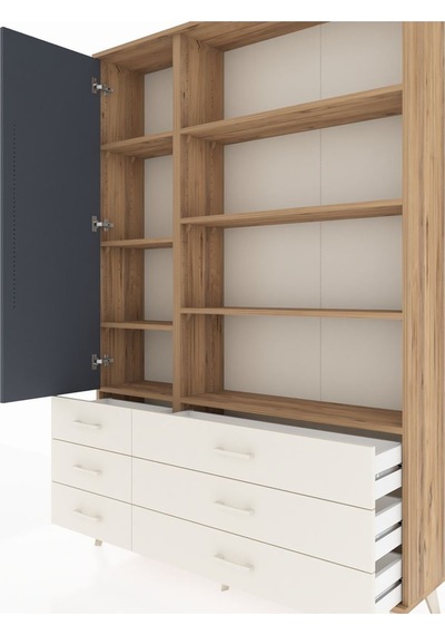 Arges Dolap 8 Raflı 6 Çekmeceli Tek Kapaklı 132x30x195 Çam-antrasit/aytaşı Antrasıt/aytası Arges Dolap 8 Raflı 6 Çekmeceli Tek Kapaklı 132x30x195 Çam-antrasit/aytaşı Antrasıt/aytası