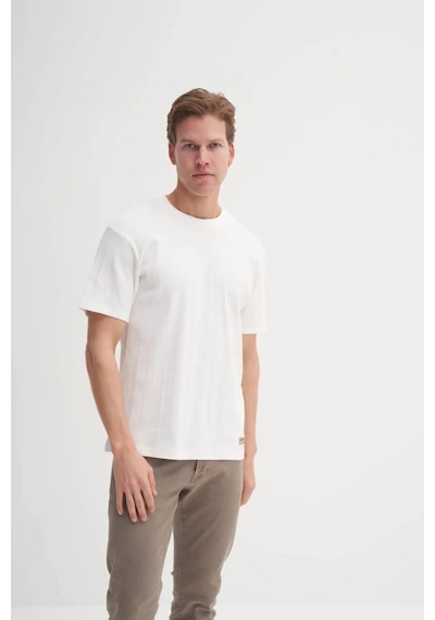 Cazador Bisiklet Yaka Slim Fit Likarlı Düz Tişört 4163 Ekru Ekru