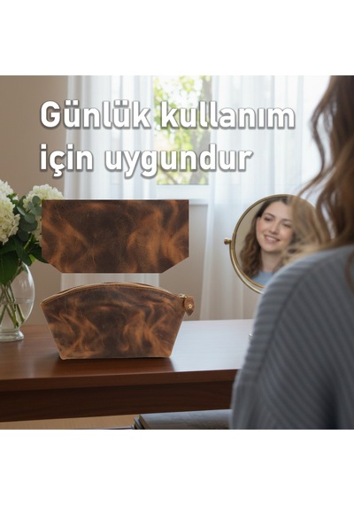 El Yapımı Lüks Hakiki Deri Makyaj Çantası Çok Fonksiyonlu, Şık Ve Dayanıklı Seyahat Makyaj Çantası