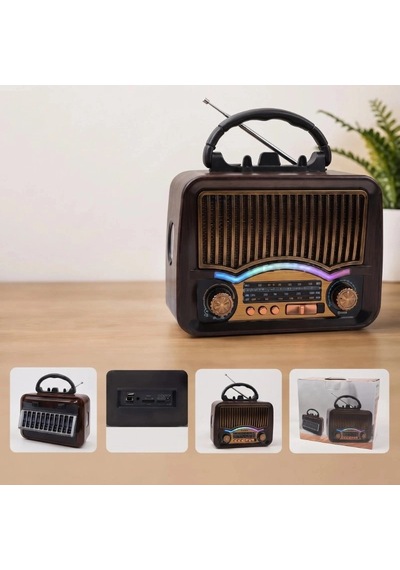 Özel Üretim Solar Nostalji Müzik Kutusu Şarjlı Fm Radyo Bluetooth Özellikli Retro Tasarımlı