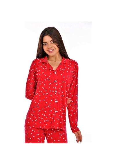 Etoile Bambu, Kırmızı, Boydan Düğmeli Kadın Pijama Takımı  evia Kırmızı