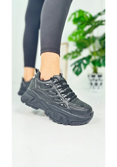 Günlük Kadın Sneaker Bağcıklı Yüksek Kalın Tabanlı Oval Burunlu Rahat Hafif Spor Ayakkabı 1001 Siyah Günlük Kadın Sneaker Bağcıklı Yüksek Kalın Tabanlı Oval Burunlu Rahat Hafif Spor Ayakkabı 1001 Siyah