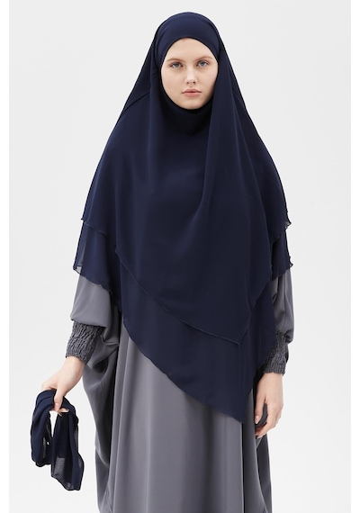 Altobeh Hazır Pratik Şifon Üç Katlı Peçeli Üçgen Hac Umre Şalı Sufle Hijab Nikap Lacivert
