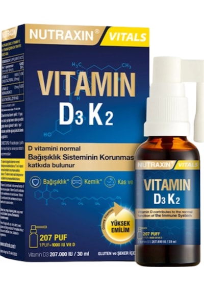 Nutraxin D3-k2 Sprey - 1000 Iu D3 Ve 25 Mcg K2 Vitamini 30 Ml