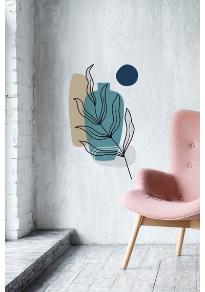 Boho 0 Bohem Tarz Vazo Yapraklar Şekilller Dekoratif Sticker